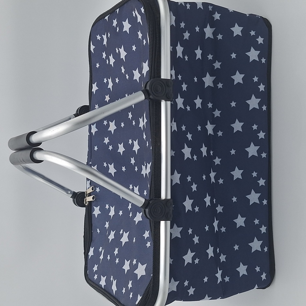 Star Patterned Collapsible Insulated Basket Picnic Handles Stars